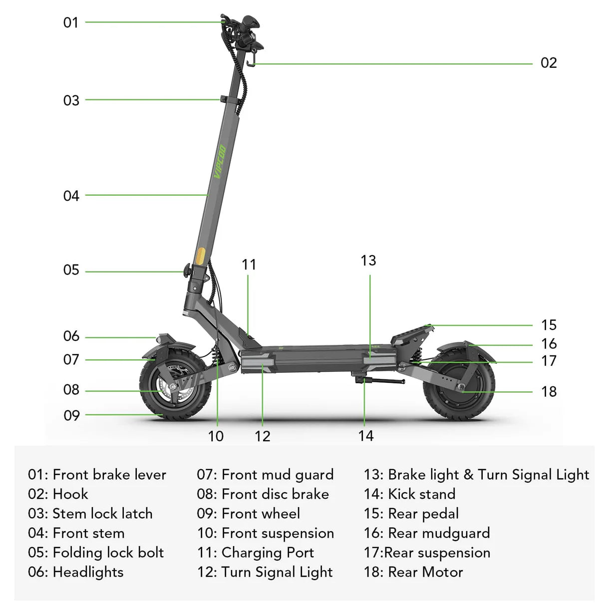 VIPCOO VS6 ELECTRIC SCOOTER 1000W 48V 28MPH