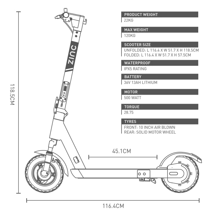 ZINC VELOCITY PLUS 500W FOLDING ELECTRIC SCOOTER